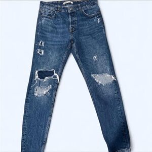 Zara Men's Ripped Blue Skinny Jeans